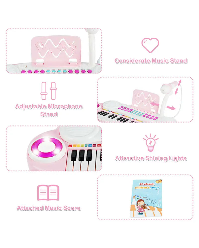 Multifunctional 37 Electric Keyboard Piano with Microphone-Pink - Pink - Pianos & Keyboards