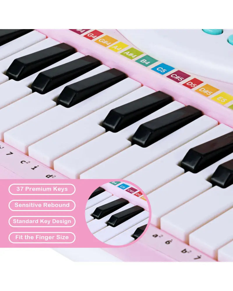 Multifunctional 37 Electric Keyboard Piano with Microphone-Pink - Pink - Pianos & Keyboards