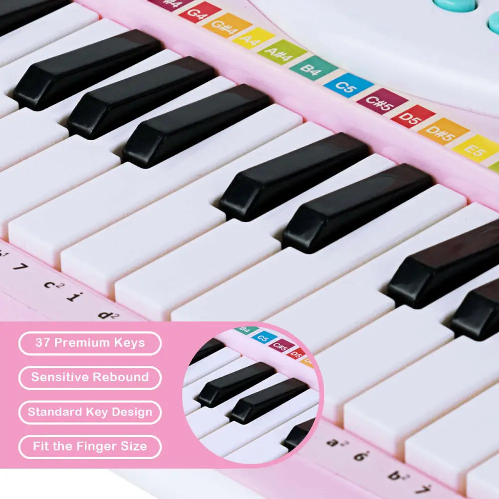 Multifunctional 37 Electric Keyboard Piano with Microphone-Pink - Pink - Pianos & Keyboards