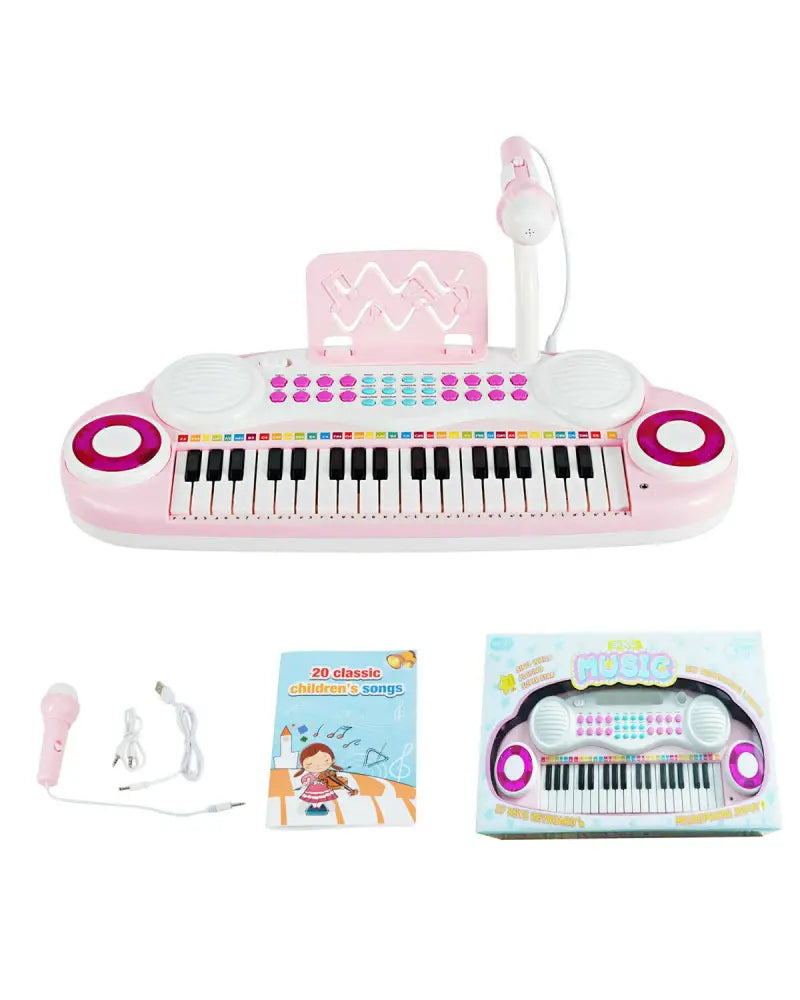 Multifunctional 37 Electric Keyboard Piano with Microphone-Pink - Pink - Pianos & Keyboards