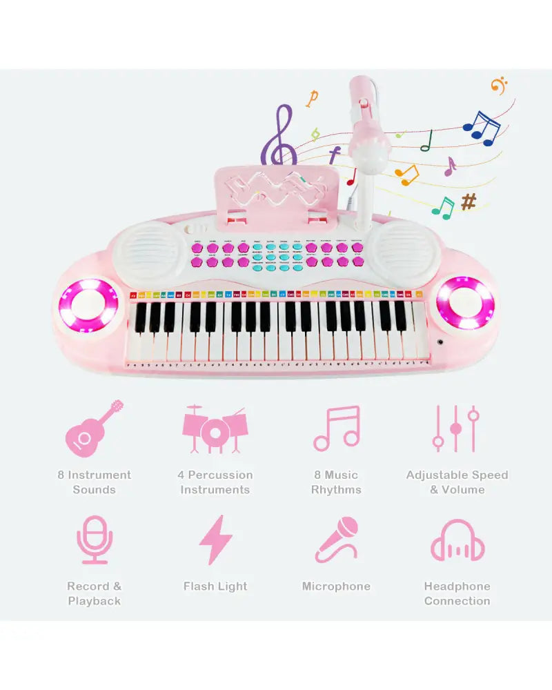 Multifunctional 37 Electric Keyboard Piano with Microphone-Pink - Pink - Pianos & Keyboards