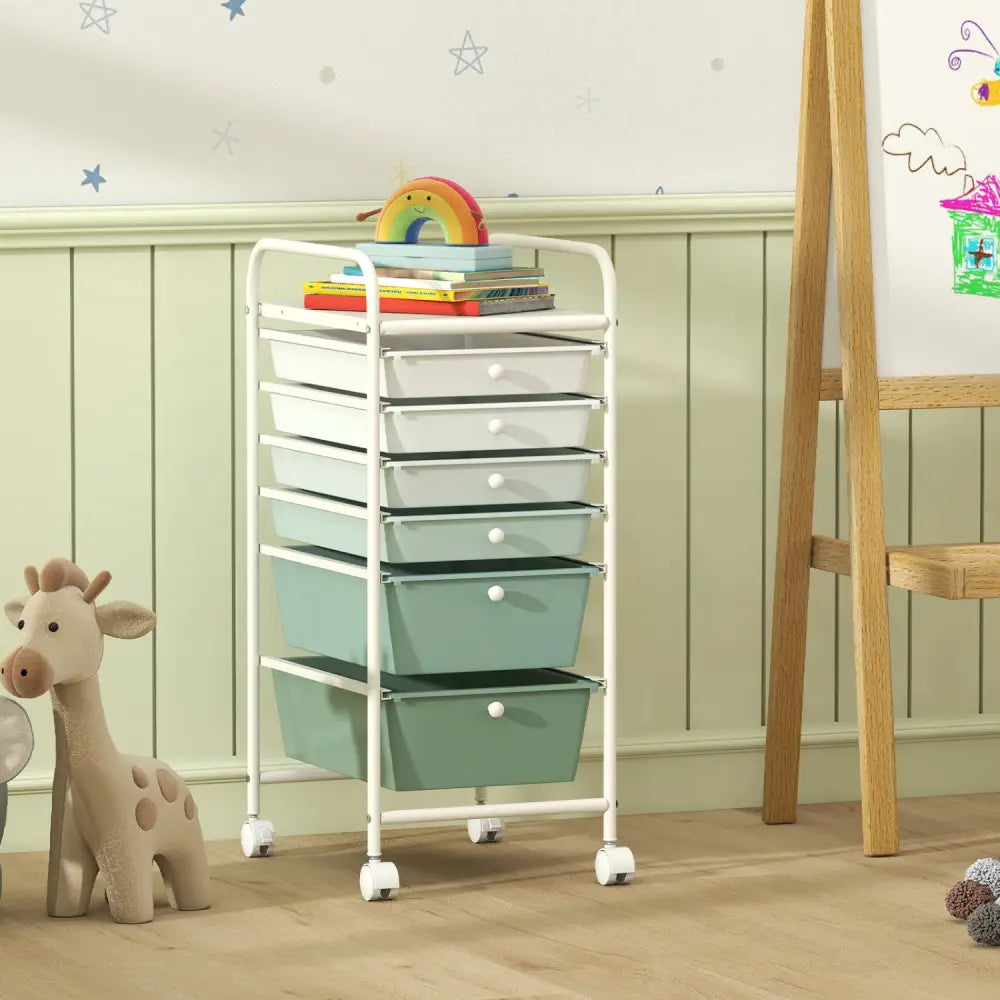 Multifunctional 6 Drawers Rolling Storage Cart Organizer-Green Gradient - Green Gradient - File Cabinets
