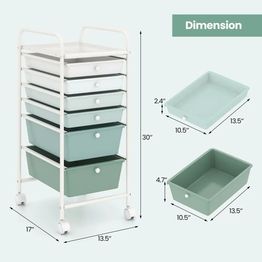 Multifunctional 6 Drawers Rolling Storage Cart Organizer-Green Gradient - Green Gradient - File Cabinets