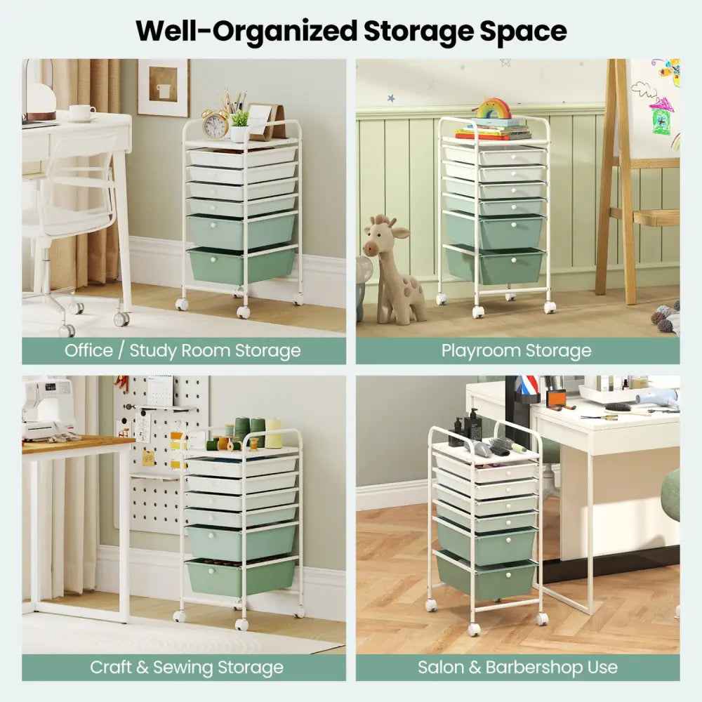 Multifunctional 6 Drawers Rolling Storage Cart Organizer-Green Gradient - Green Gradient - File Cabinets