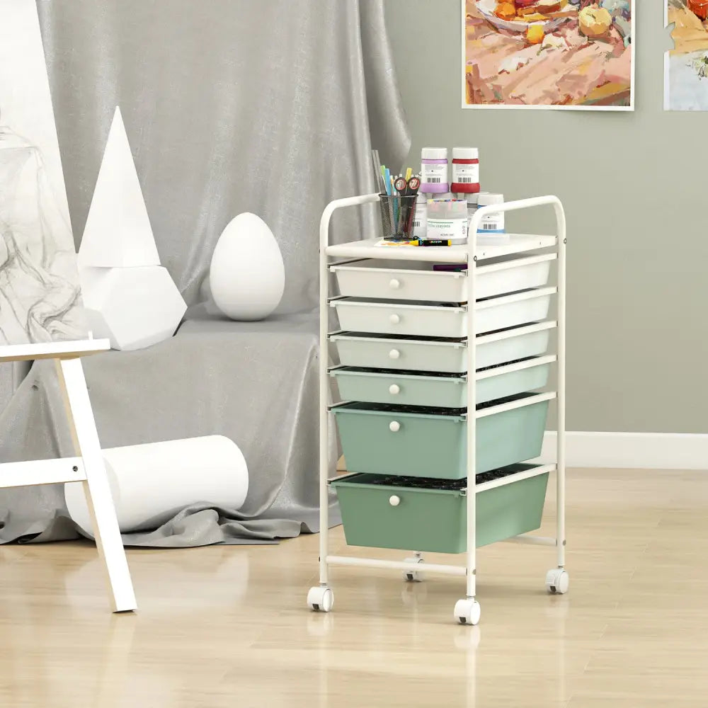 Multifunctional 6 Drawers Rolling Storage Cart Organizer-Green Gradient - Green Gradient - File Cabinets