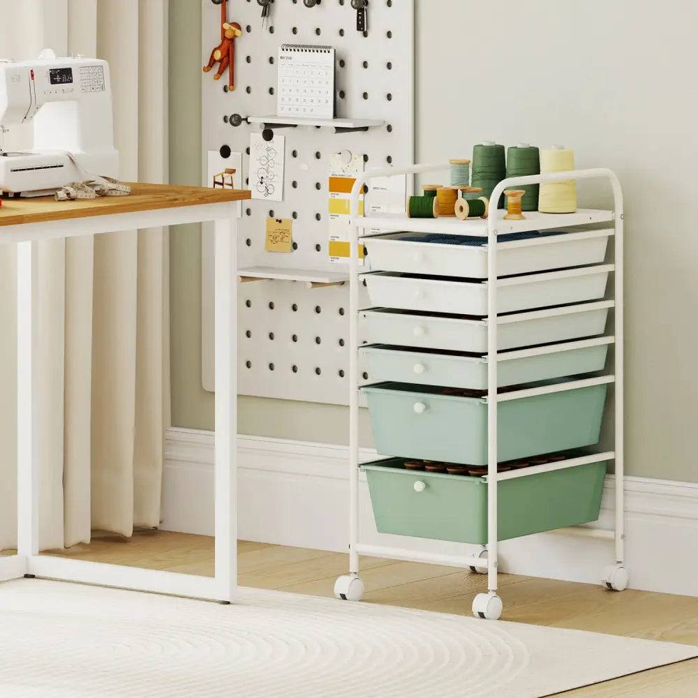 Multifunctional 6 Drawers Rolling Storage Cart Organizer-Green Gradient - Green Gradient - File Cabinets