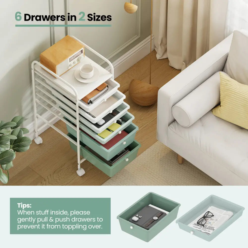 Multifunctional 6 Drawers Rolling Storage Cart Organizer-Green Gradient - Green Gradient - File Cabinets