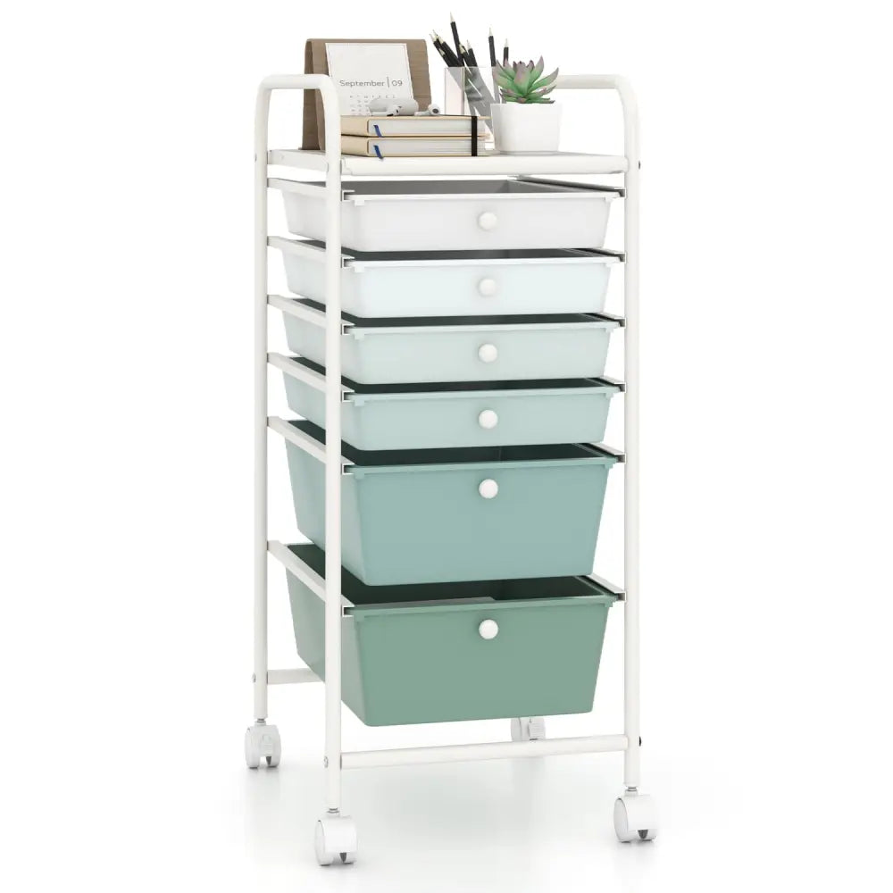 Multifunctional 6 Drawers Rolling Storage Cart Organizer-Green Gradient - Green Gradient - File Cabinets