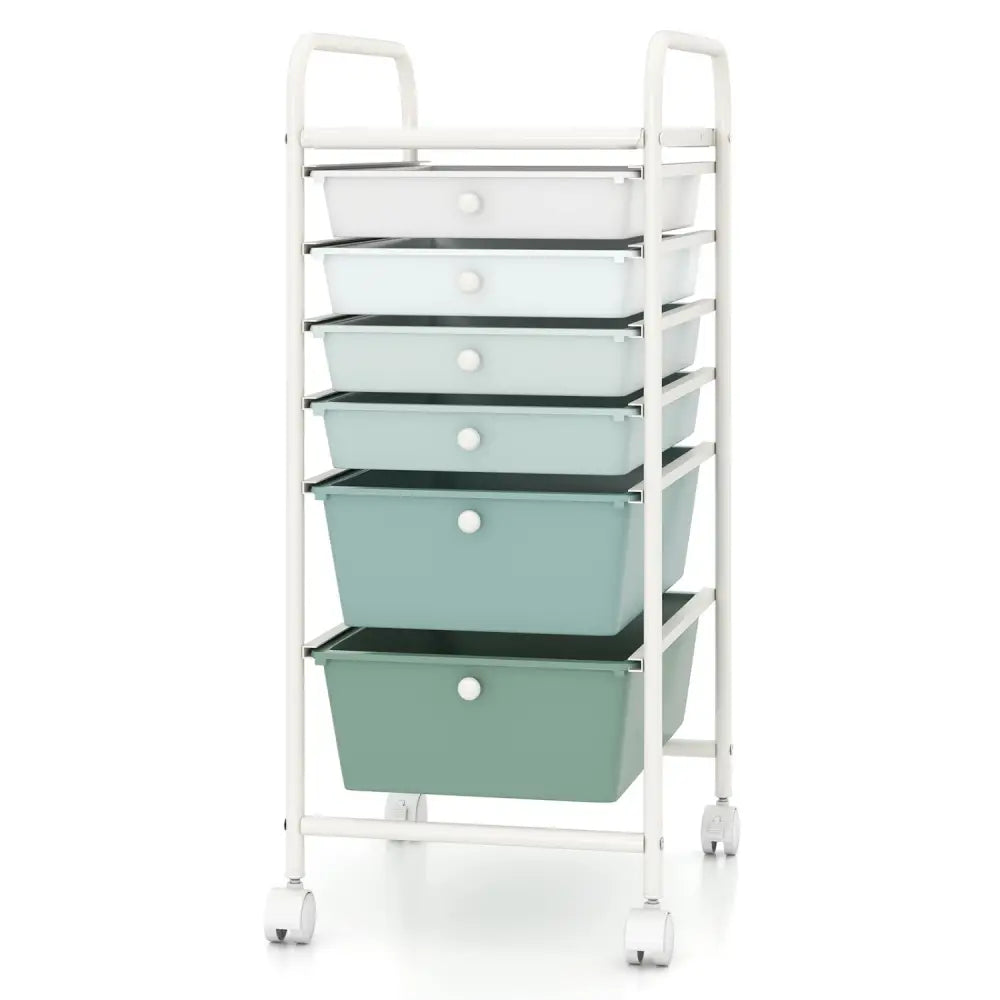 Multifunctional 6 Drawers Rolling Storage Cart Organizer-Green Gradient - Green Gradient - File Cabinets
