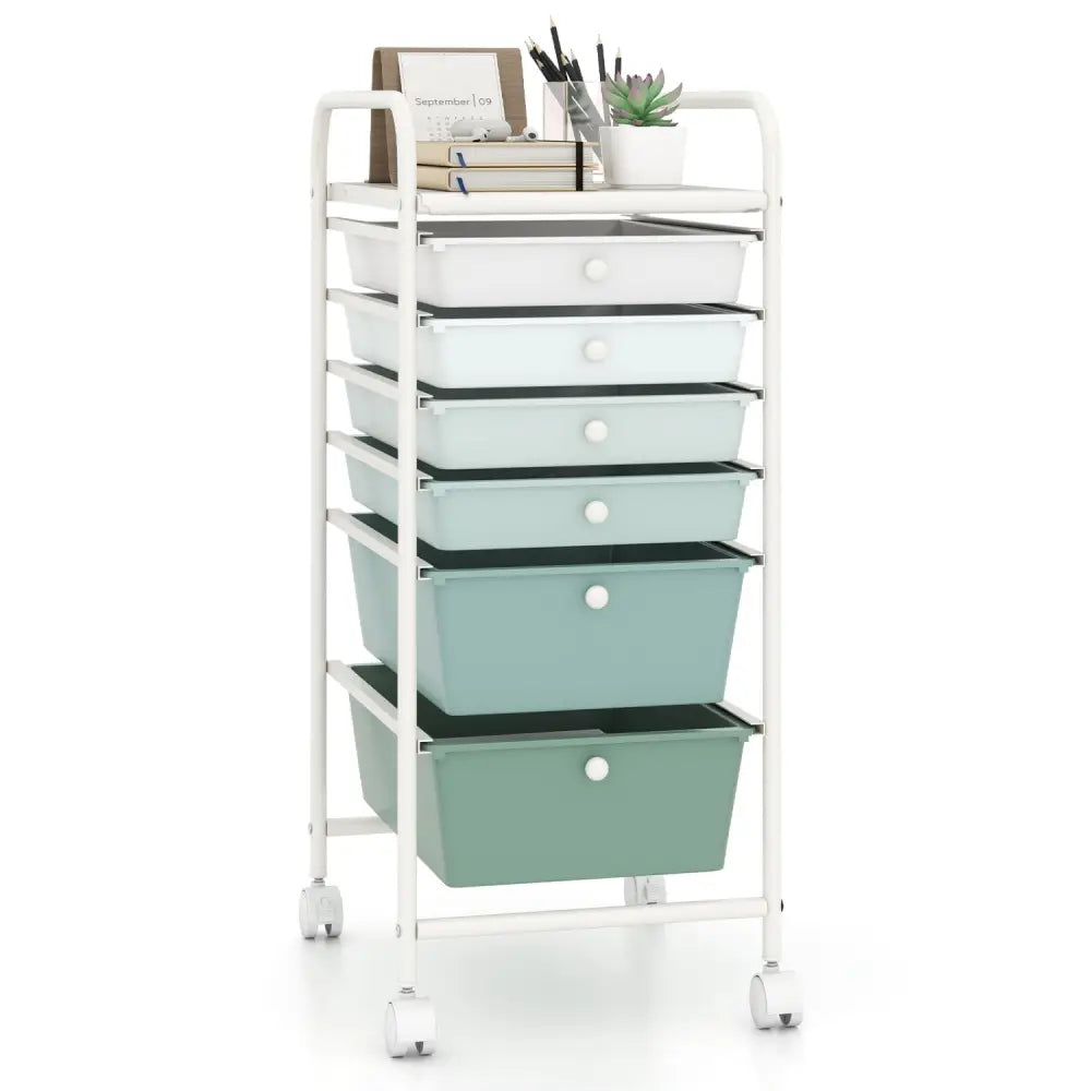 Multifunctional 6 Drawers Rolling Storage Cart Organizer-Green Gradient - Green Gradient - File Cabinets