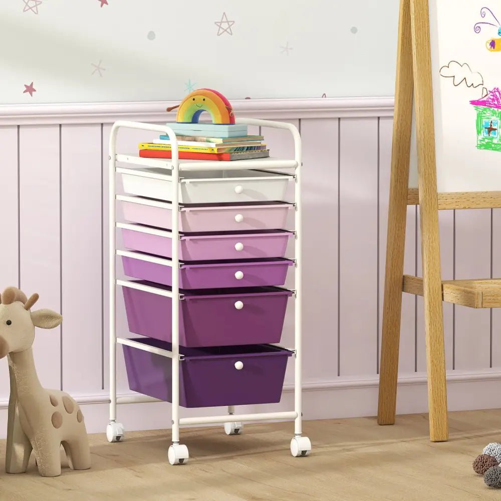 Multifunctional 6 Drawers Rolling Storage Cart Organizer-Purple Gradient - Purple Gradient - File Cabinets