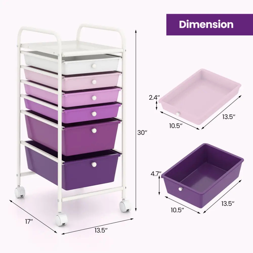 Multifunctional 6 Drawers Rolling Storage Cart Organizer-Purple Gradient - Purple Gradient - File Cabinets