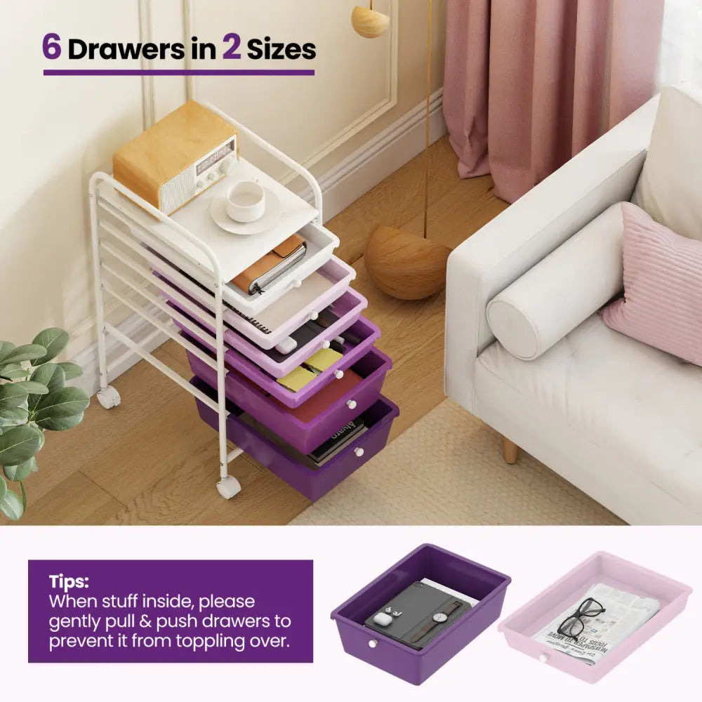 Multifunctional 6 Drawers Rolling Storage Cart Organizer-Purple Gradient - Purple Gradient - File Cabinets