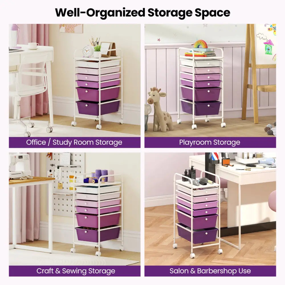 Multifunctional 6 Drawers Rolling Storage Cart Organizer-Purple Gradient - Purple Gradient - File Cabinets