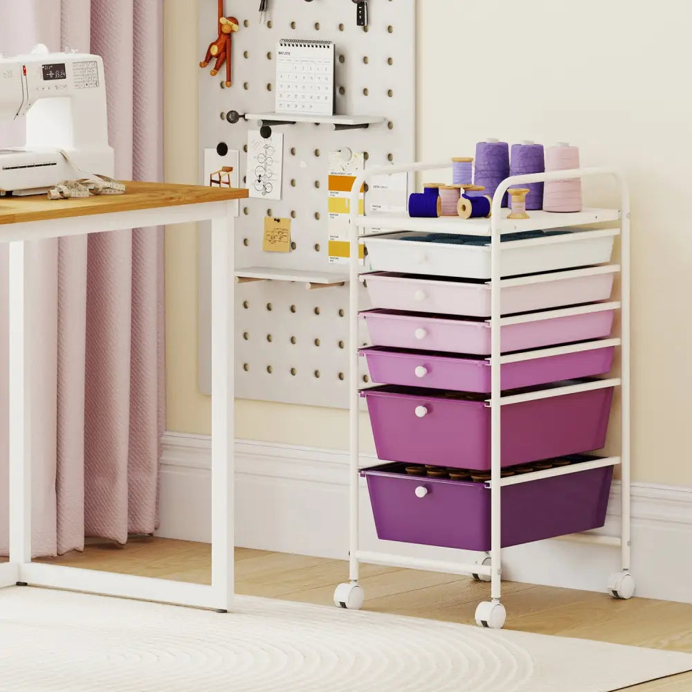 Multifunctional 6 Drawers Rolling Storage Cart Organizer-Purple Gradient - Purple Gradient - File Cabinets