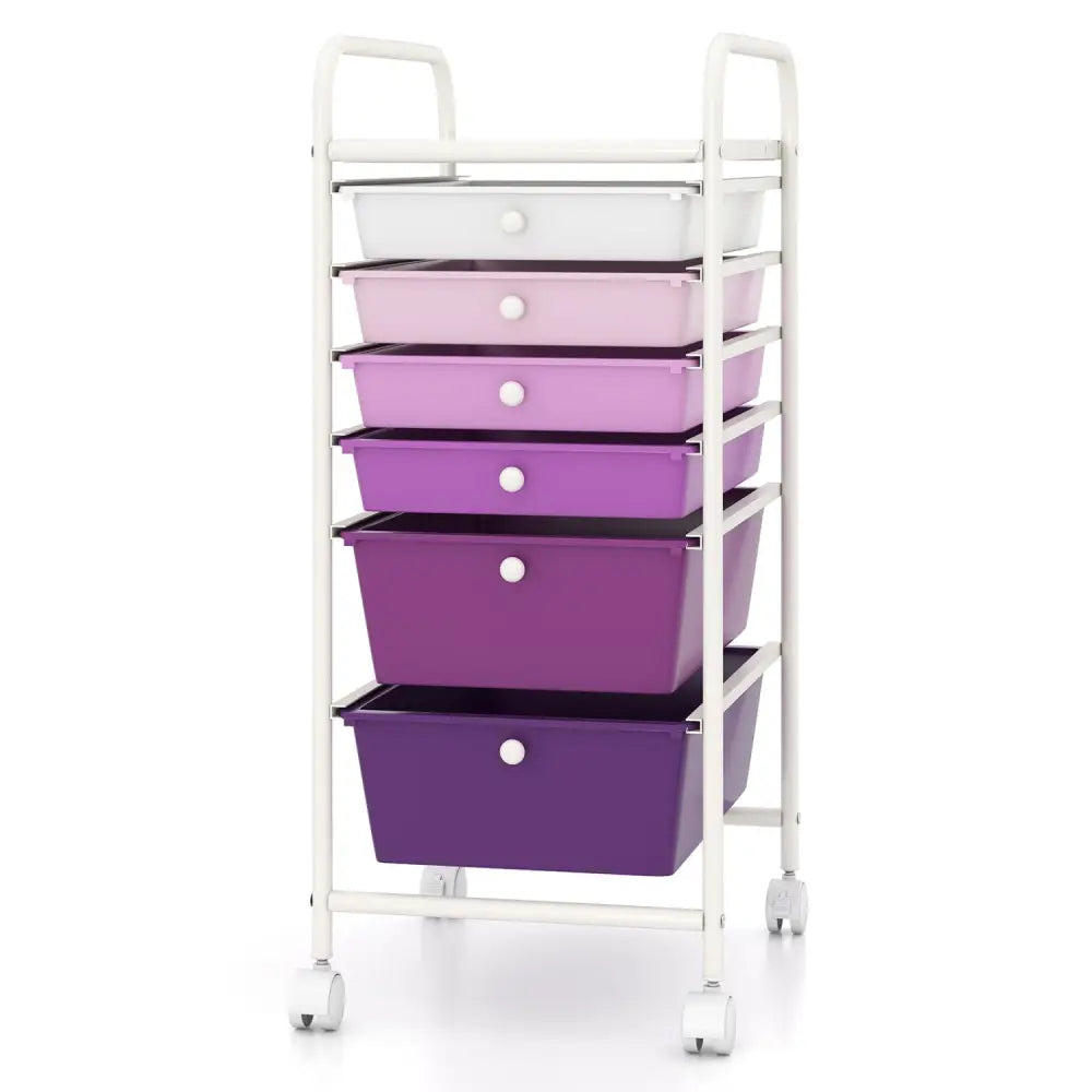 Multifunctional 6 Drawers Rolling Storage Cart Organizer-Purple Gradient - Purple Gradient - File Cabinets