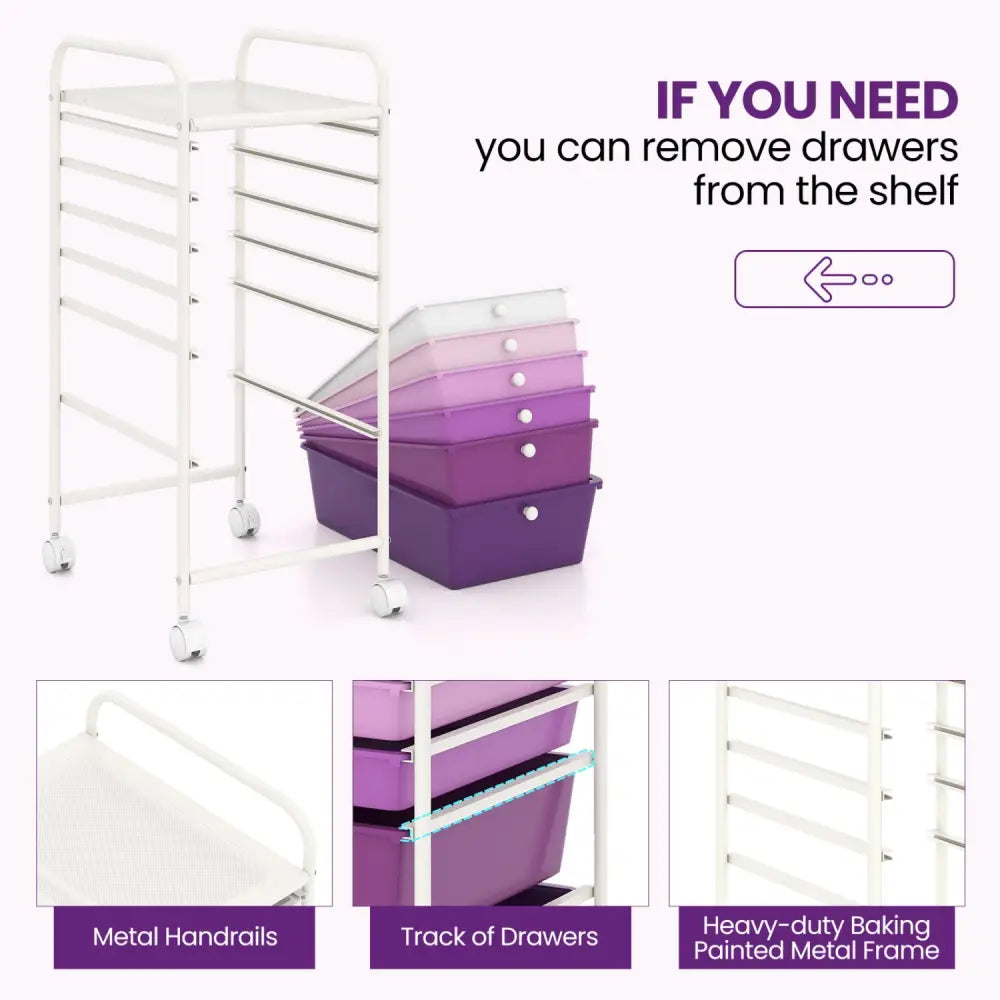 Multifunctional 6 Drawers Rolling Storage Cart Organizer-Purple Gradient - Purple Gradient - File Cabinets