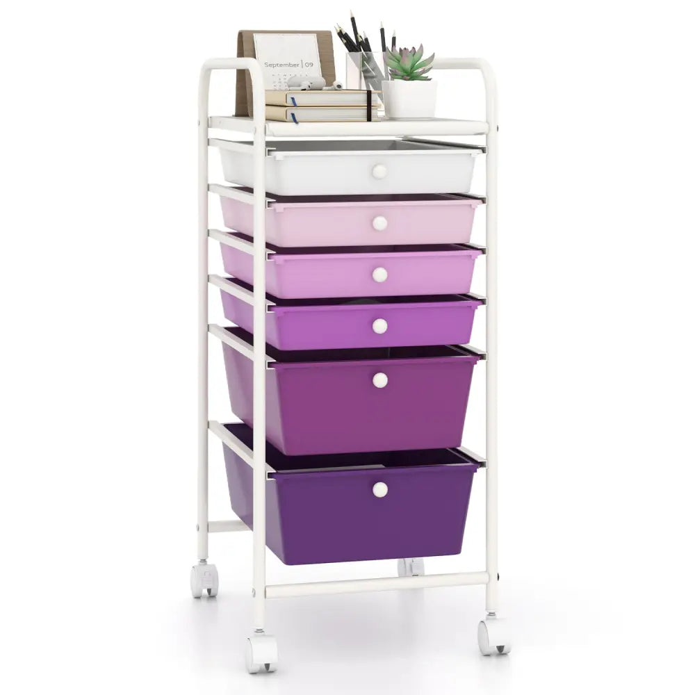 Multifunctional 6 Drawers Rolling Storage Cart Organizer-Purple Gradient - Purple Gradient - File Cabinets