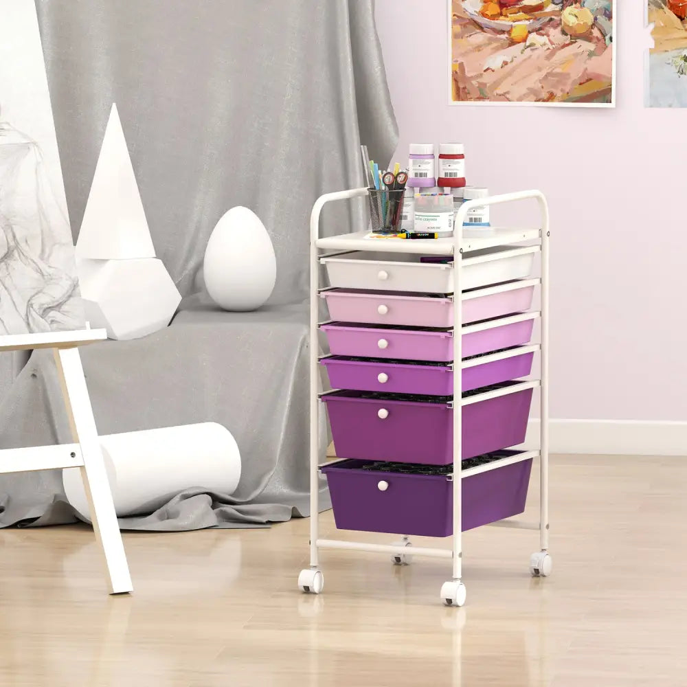 Multifunctional 6 Drawers Rolling Storage Cart Organizer-Purple Gradient - Purple Gradient - File Cabinets