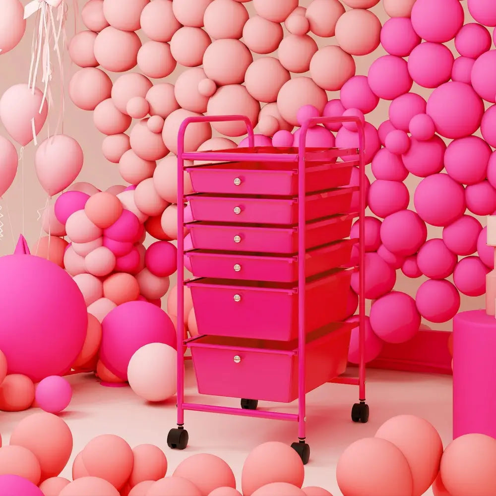 Multifunctional 6 Drawers Rolling Storage Cart Organizer-Rose Red - Rose Red - File Cabinets