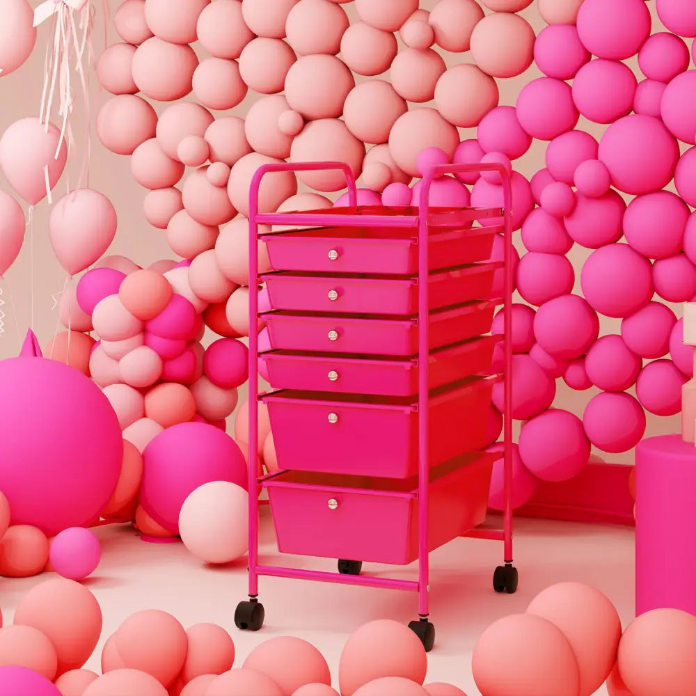 Multifunctional 6 Drawers Rolling Storage Cart Organizer-Rose Red - Rose Red - File Cabinets