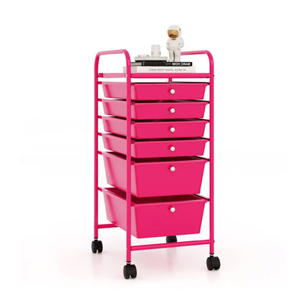 Multifunctional 6 Drawers Rolling Storage Cart Organizer-Rose Red - Rose Red - File Cabinets