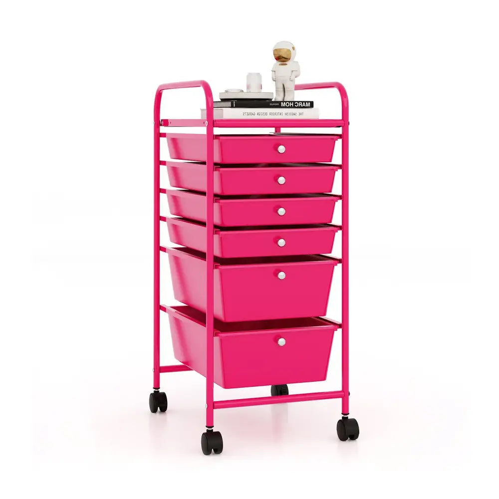 Multifunctional 6 Drawers Rolling Storage Cart Organizer-Rose Red - Rose Red - File Cabinets