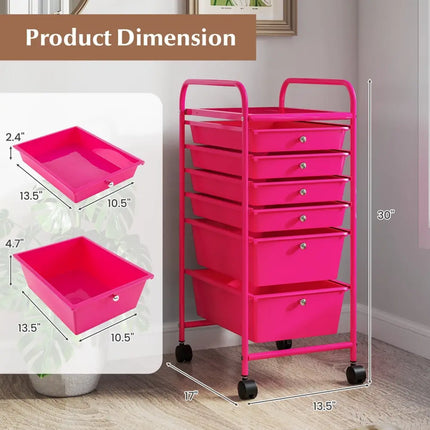 Multifunctional 6 Drawers Rolling Storage Cart Organizer-Rose Red - Rose Red - File Cabinets
