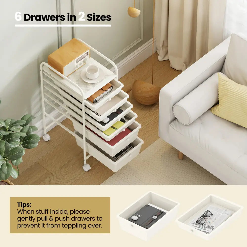 Multifunctional 6 Drawers Rolling Storage Cart Organizer-White - White - File Cabinets