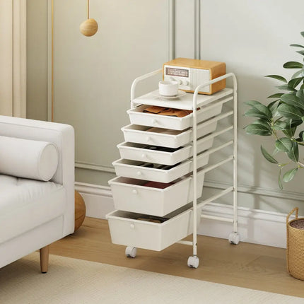Multifunctional 6 Drawers Rolling Storage Cart Organizer-White - White - File Cabinets