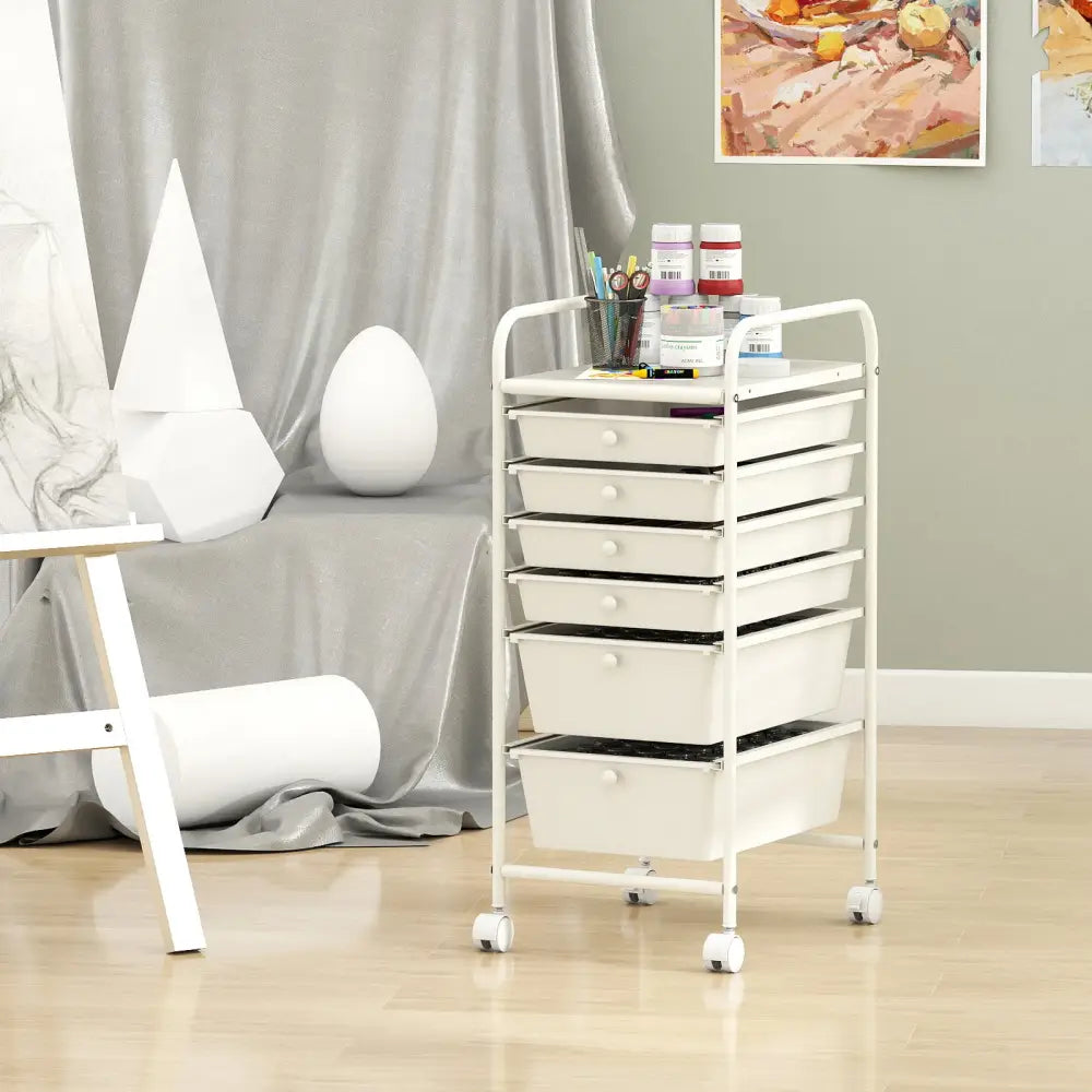 Multifunctional 6 Drawers Rolling Storage Cart Organizer-White - White - File Cabinets