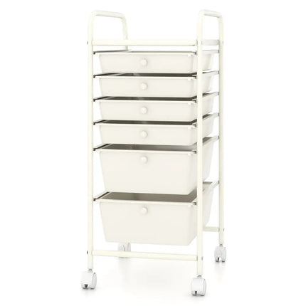 Multifunctional 6 Drawers Rolling Storage Cart Organizer-White - White - File Cabinets