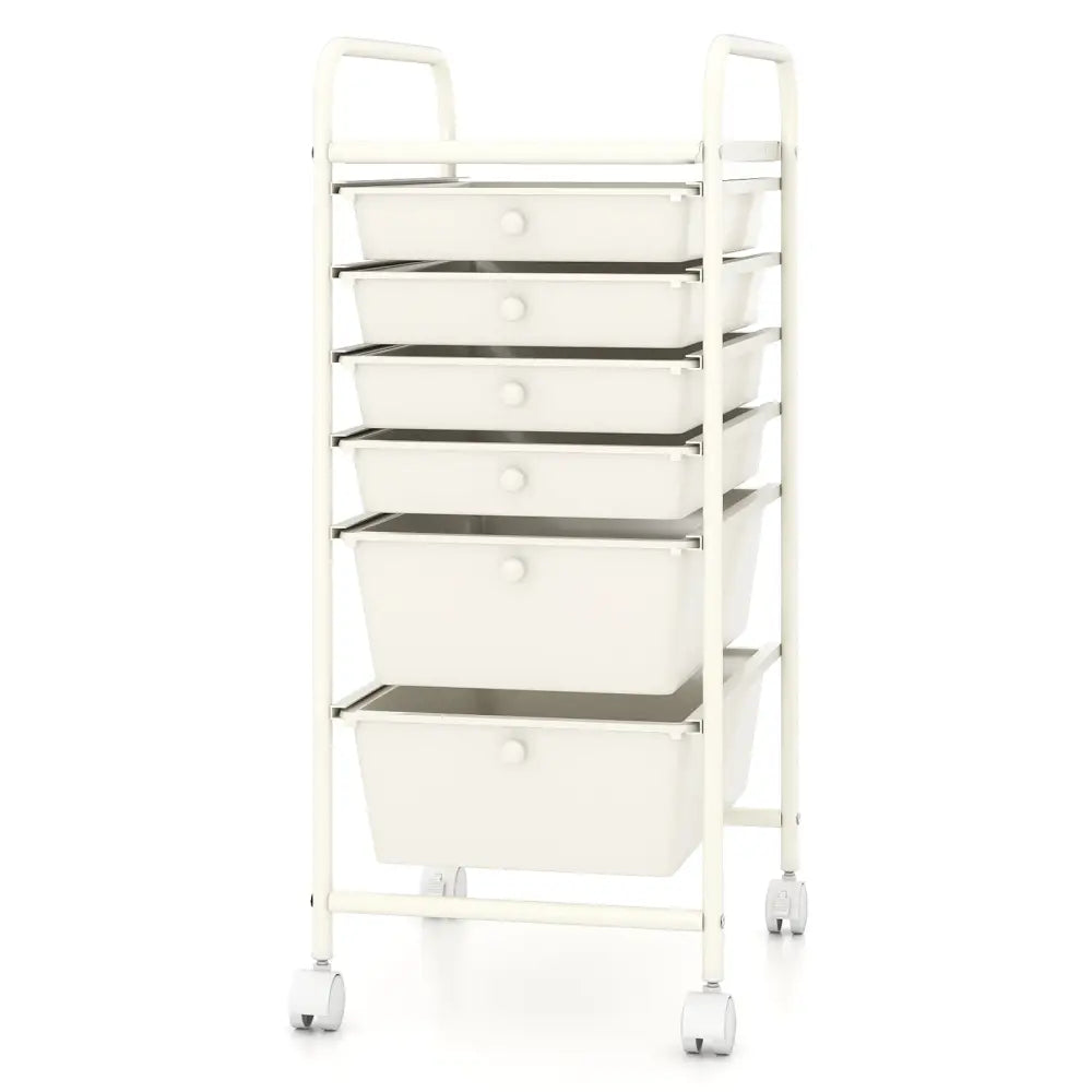 Multifunctional 6 Drawers Rolling Storage Cart Organizer-White - White - File Cabinets