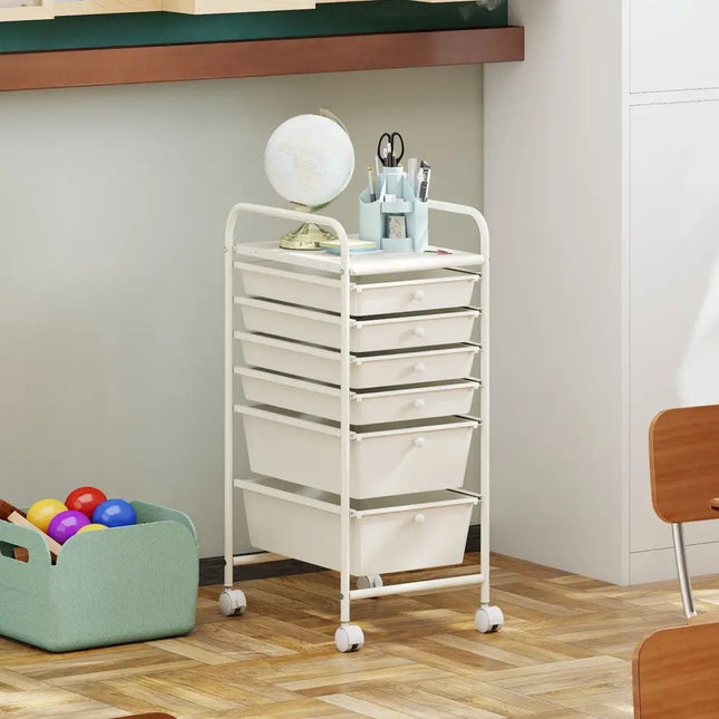 Multifunctional 6 Drawers Rolling Storage Cart Organizer-White - White - File Cabinets