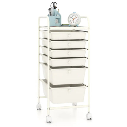 Multifunctional 6 Drawers Rolling Storage Cart Organizer-White - White - File Cabinets