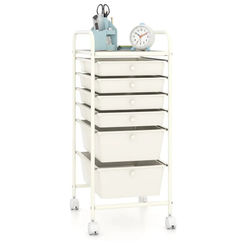 Multifunctional 6 Drawers Rolling Storage Cart Organizer-White - White - File Cabinets