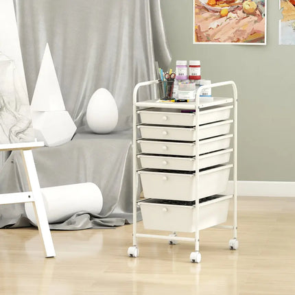 Multifunctional 6 Drawers Rolling Storage Cart Organizer-White - White - File Cabinets