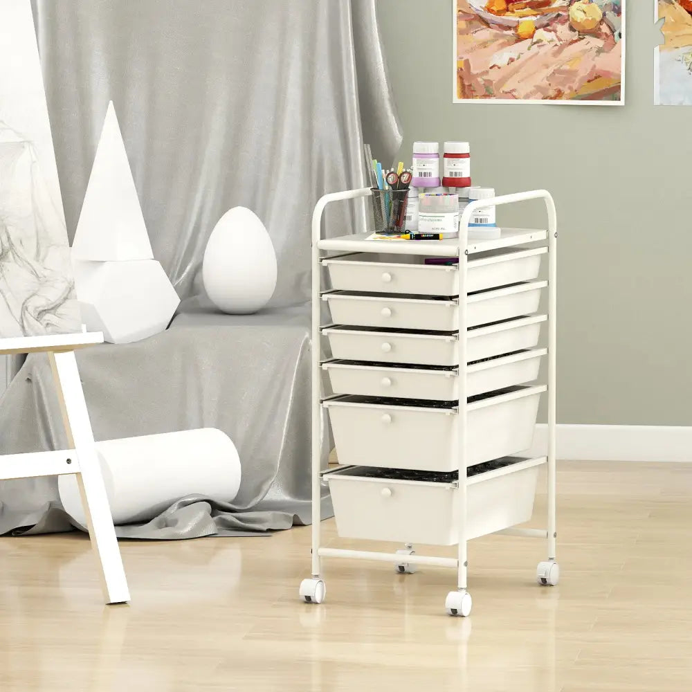 Multifunctional 6 Drawers Rolling Storage Cart Organizer-White - White - File Cabinets