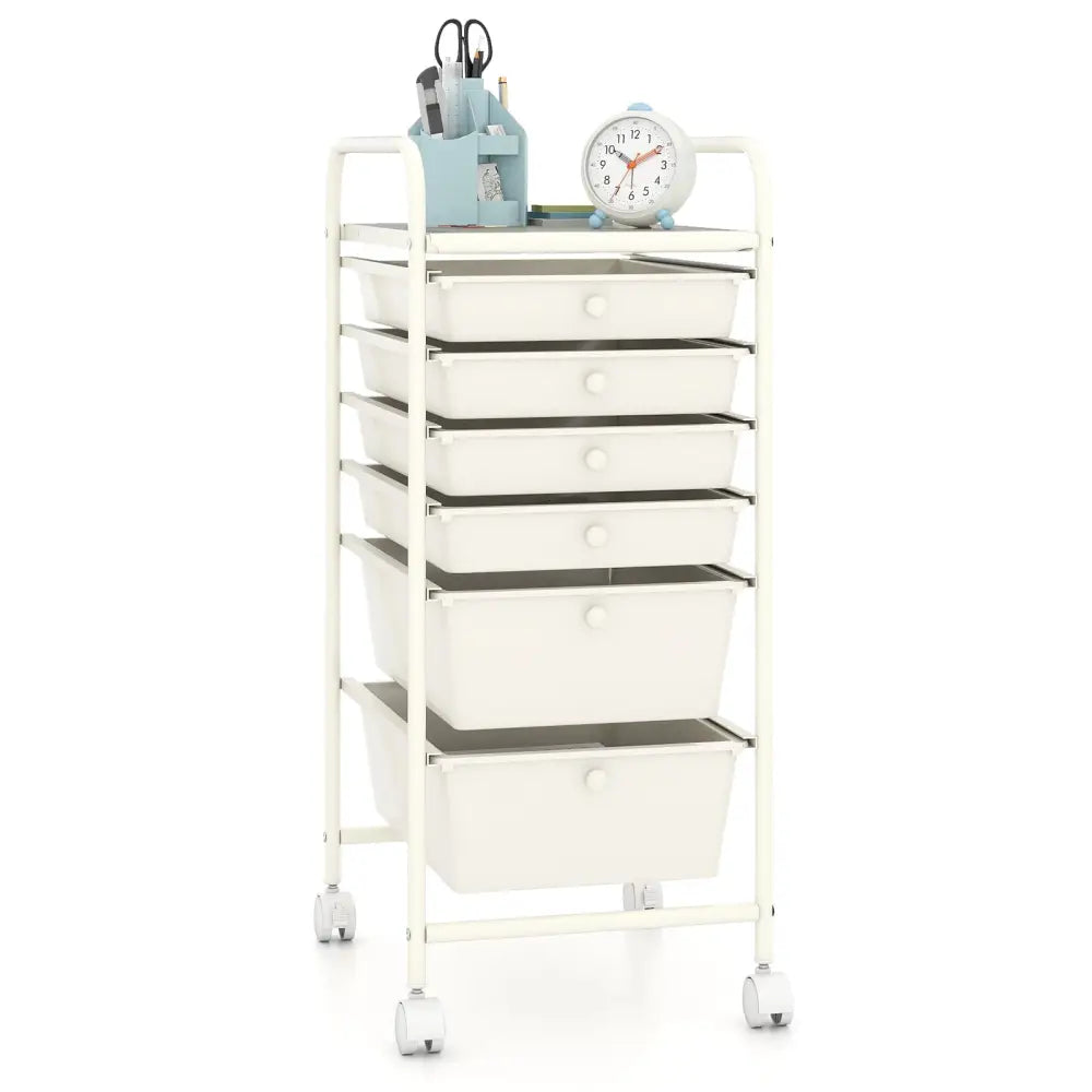 Multifunctional 6 Drawers Rolling Storage Cart Organizer-White - White - File Cabinets