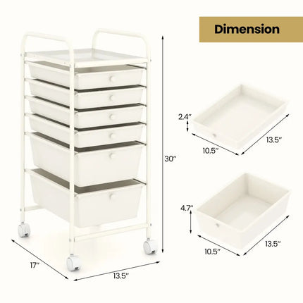 Multifunctional 6 Drawers Rolling Storage Cart Organizer-White - White - File Cabinets