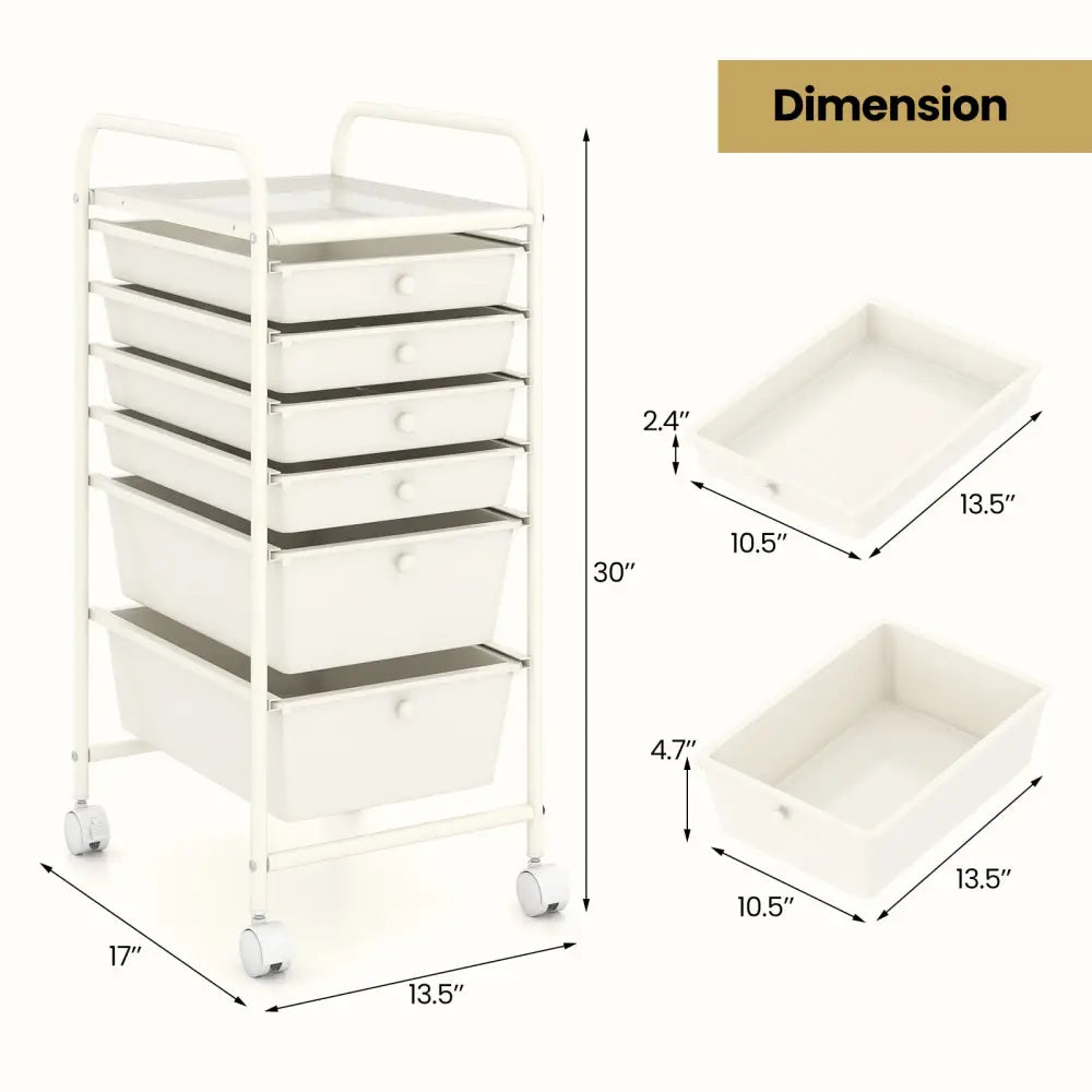 Multifunctional 6 Drawers Rolling Storage Cart Organizer-White - White - File Cabinets