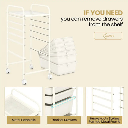 Multifunctional 6 Drawers Rolling Storage Cart Organizer-White - White - File Cabinets