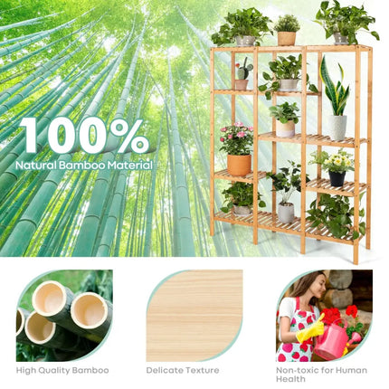 Multifunctional Bamboo Shelf Storage Organizer Rack - Natural - Plant Stands