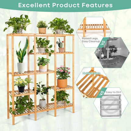Multifunctional Bamboo Shelf Storage Organizer Rack - Natural - Plant Stands