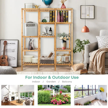Multifunctional Bamboo Shelf Storage Organizer Rack - Natural - Plant Stands