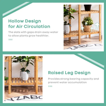 Multifunctional Bamboo Shelf Storage Organizer Rack - Natural - Plant Stands