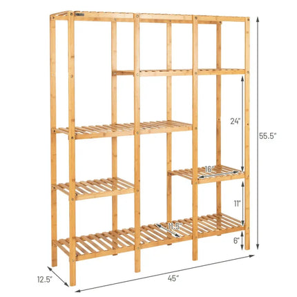 Multifunctional Bamboo Shelf Storage Organizer Rack - Natural - Plant Stands