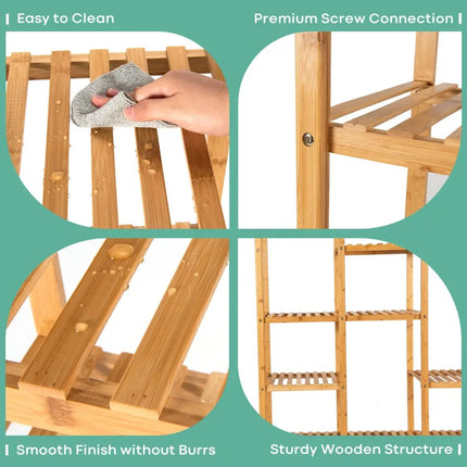 Multifunctional Bamboo Shelf Storage Organizer Rack - Natural - Plant Stands