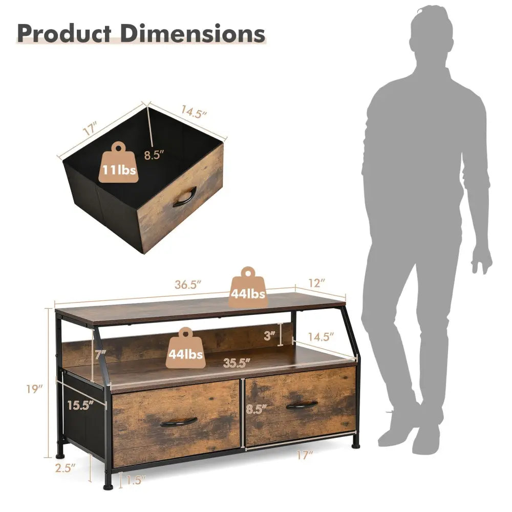 Multifunctional Dresser Organizer with 2 Storage Drawer and Open Shelves-Rustic Brown - Rustic Brown - Entertainment