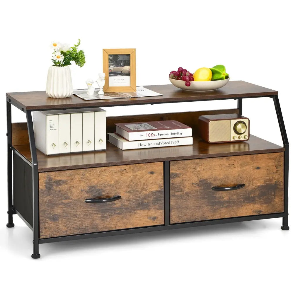Multifunctional Dresser Organizer with 2 Storage Drawer and Open Shelves-Rustic Brown - Rustic Brown - Entertainment